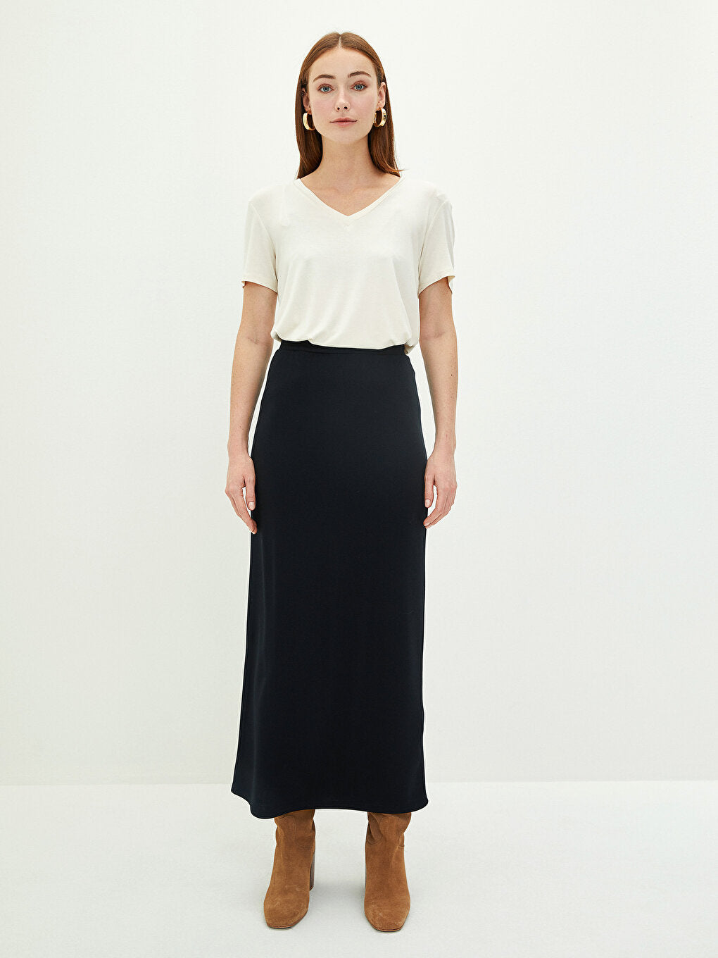 Plain Ponte Fabric Women's Skirt with Elastic Waist