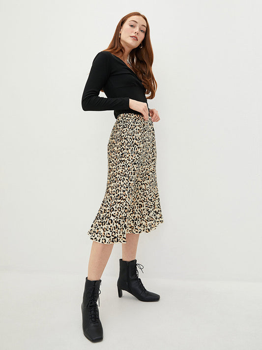 Patterned Women's Pleated Skirt with Elastic Waist