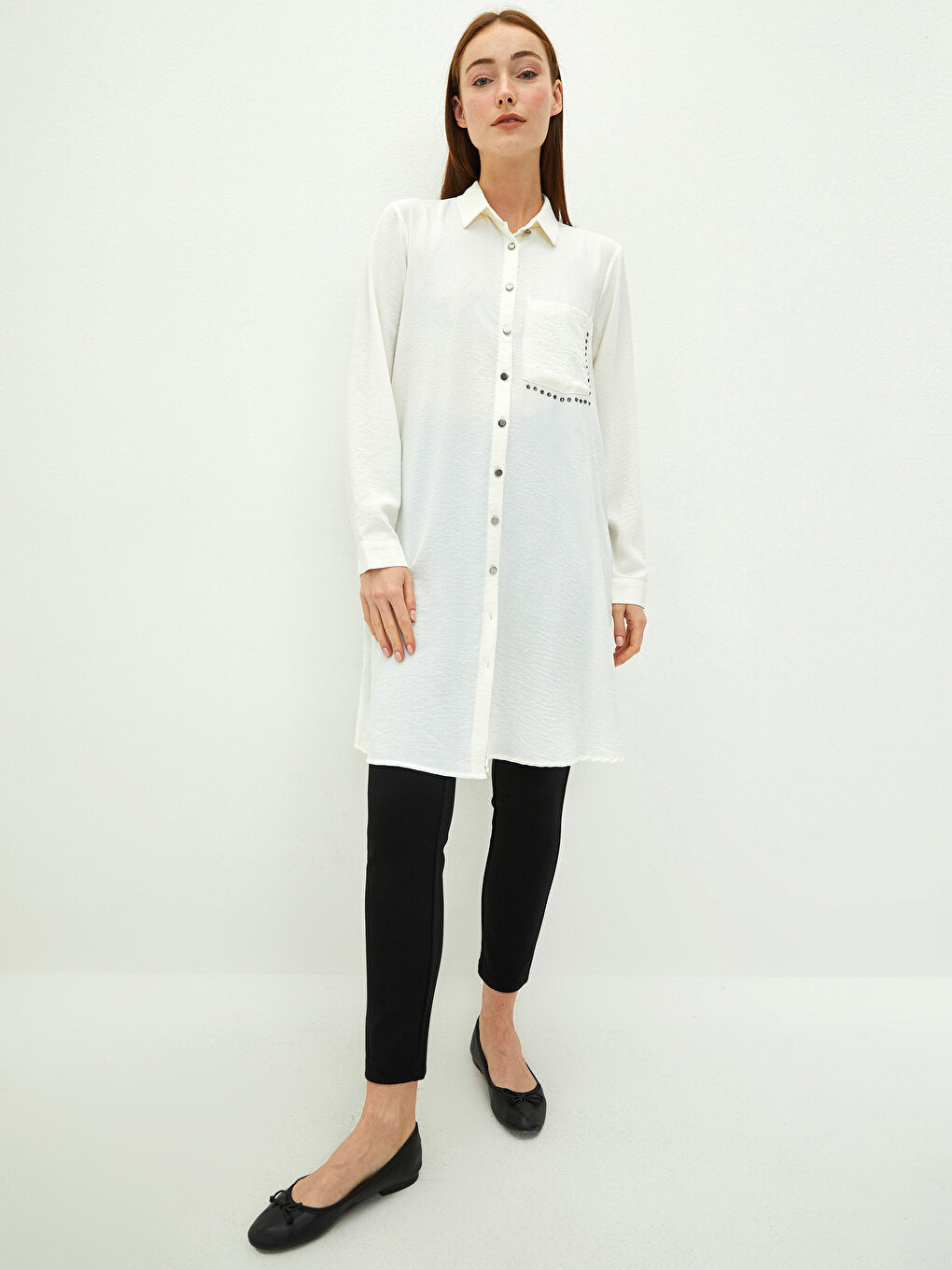 Plain Long Sleeve Crepe Women's Shirt Tunic