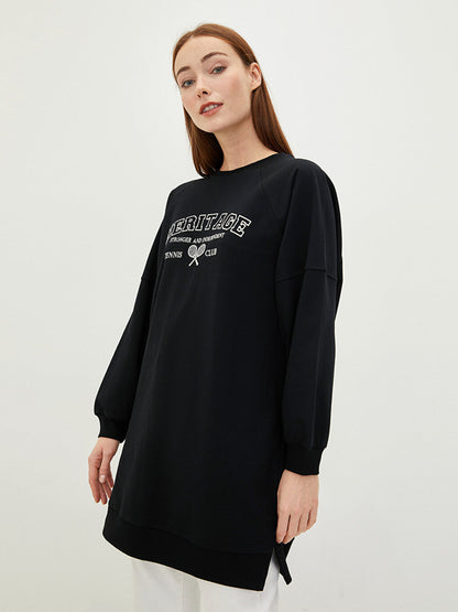 Crew Neck Embroidered Long Sleeve Women's Sweatshirt Tunic