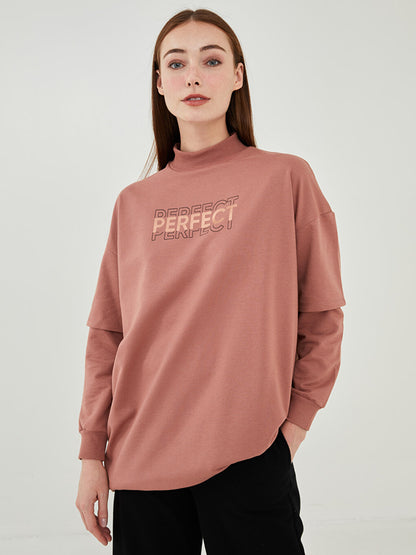 Crew Neck Printed Long Sleeve Women's Sweatshirt Tunic