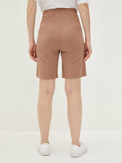 Women's Bermuda Shorts with Elastic Waist and Flat Pocket Detail