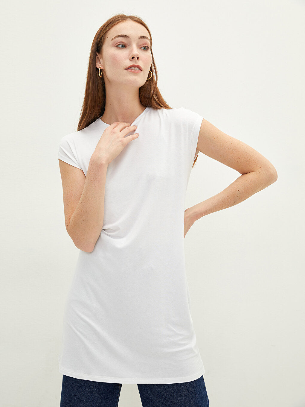 Crew Neck Plain Short Sleeve Women's Tunic