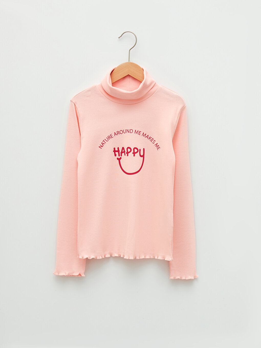 Turtleneck Printed Long Sleeve Girls' T-Shirt