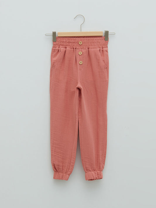 Gabardine Girl's Jogger Trousers with Elastic Waist