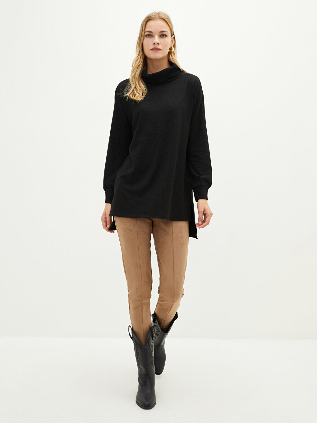 Turtleneck Plain Long Sleeve Women's Tunic