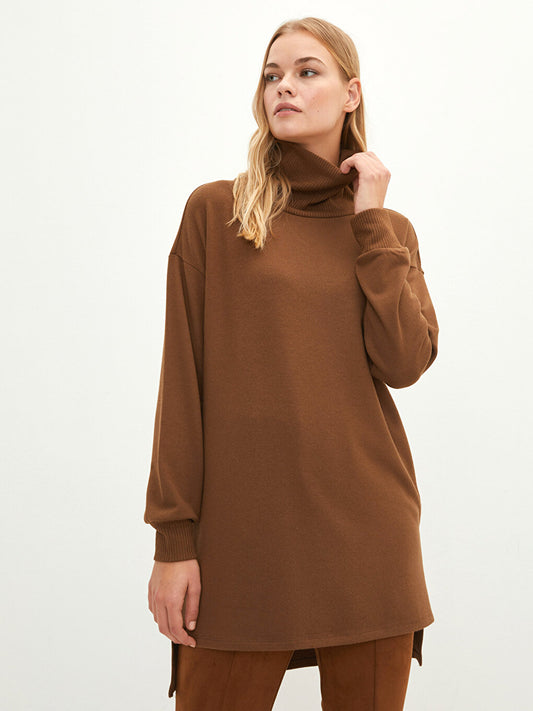 Turtleneck Plain Long Sleeve Women's Tunic