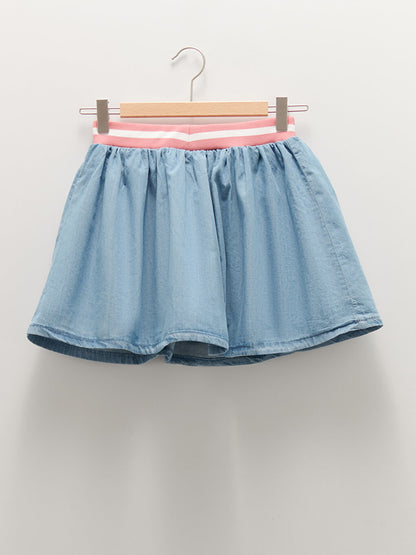 Girls' Jean Shorts Skirt with Elastic Waist