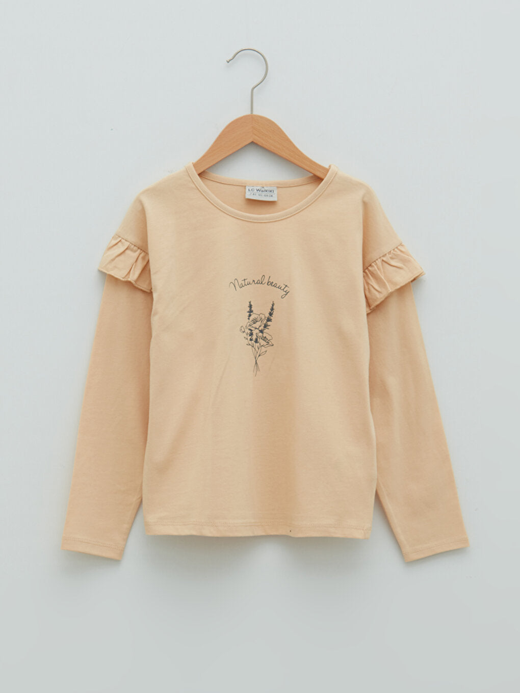 Crew Neck Printed Long Sleeve Cotton Girls' T-Shirt