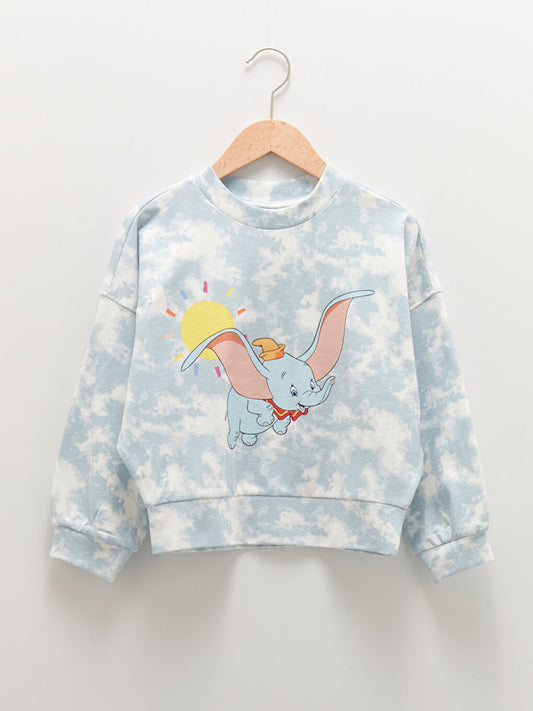 Crew Neck Dumbo Printed Long Sleeve Girl's Sweatshirt