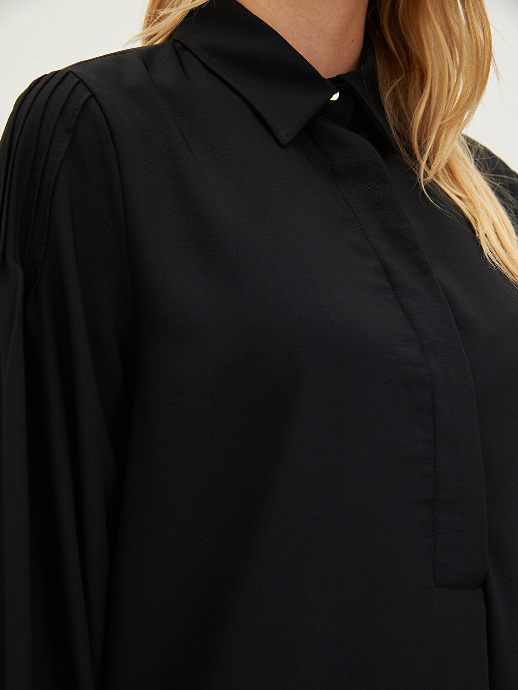 Plain Long Sleeve Crepe Women's Shirt Tunic