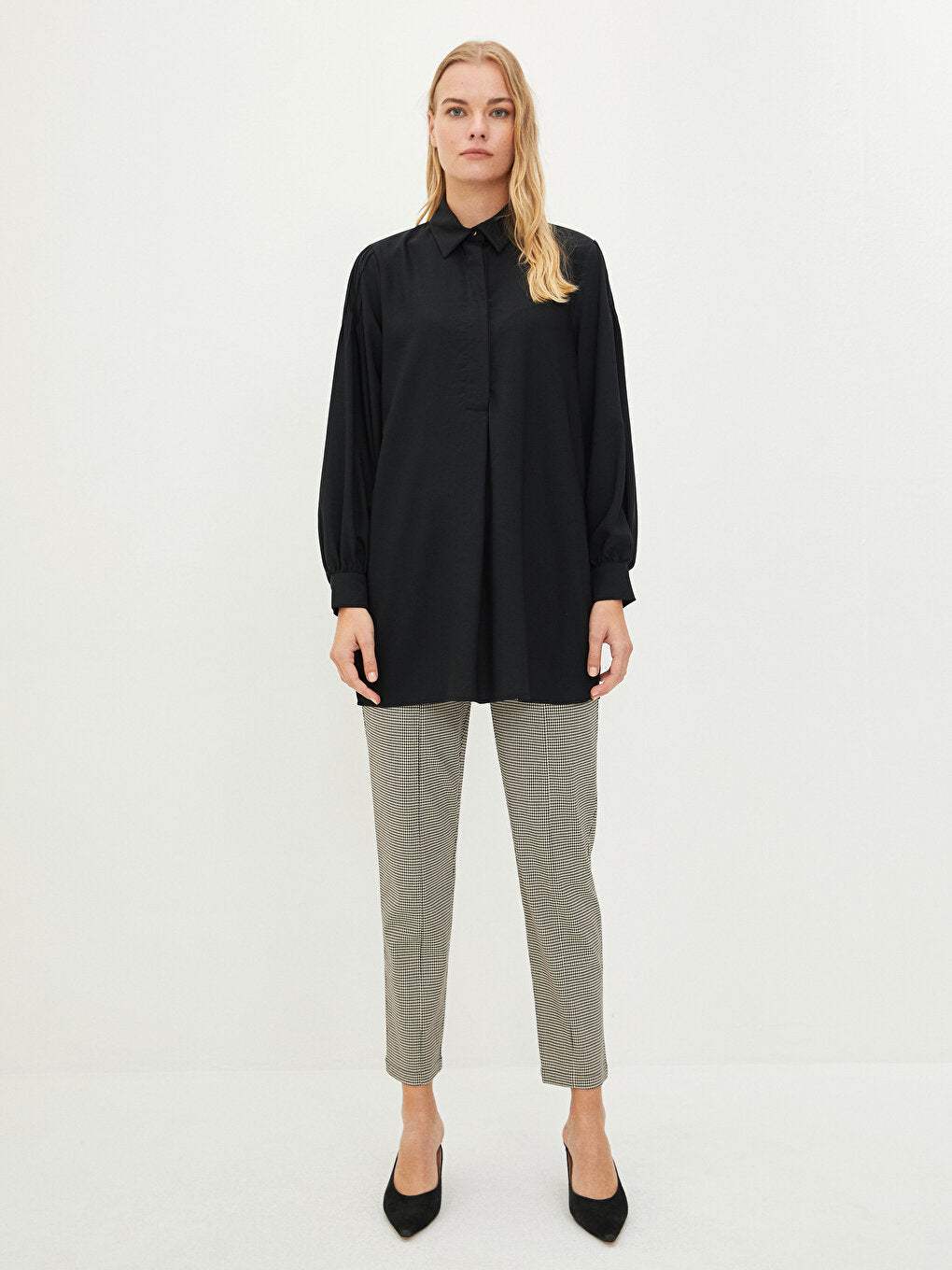 Plain Long Sleeve Crepe Women's Shirt Tunic