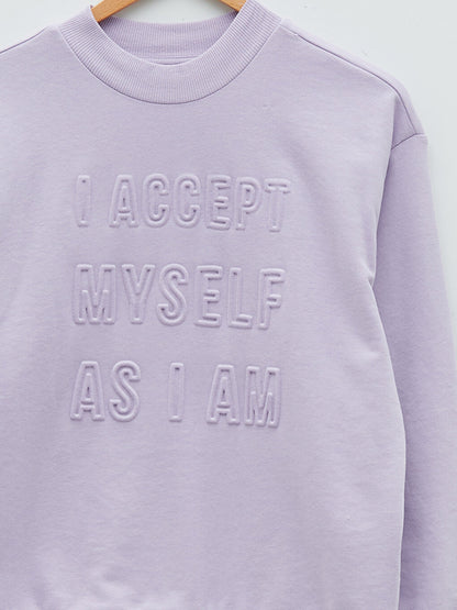 Crew Neck Text Printed Long Sleeve Women's Sweatshirt