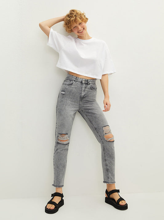 High Waist Mom Fit Pocket Detailed Women's Rodeo Jean Trousers