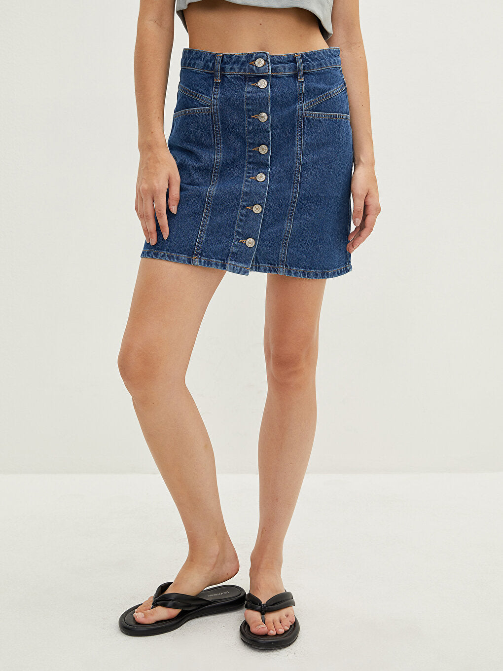 Women's Rodeo Jean Skirt with Front Button Pocket Detail