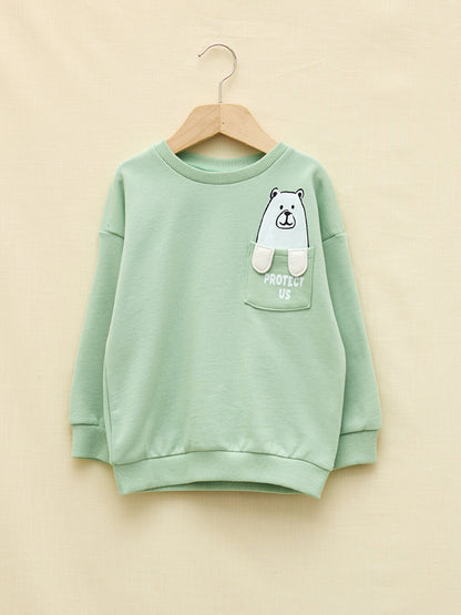 Crew Neck Long Sleeve Printed Organic Cotton Baby Boy Sweatshirt