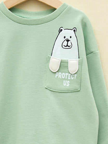 Crew Neck Long Sleeve Printed Organic Cotton Baby Boy Sweatshirt