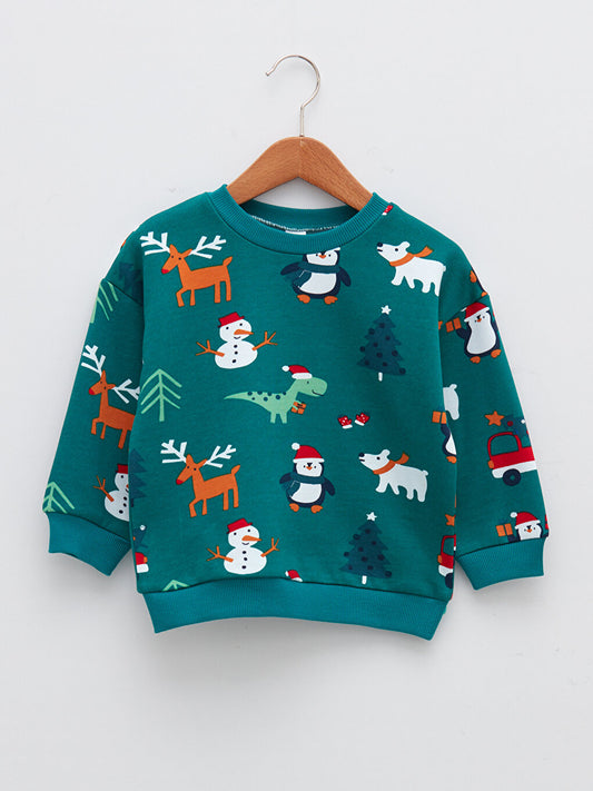 Crew Neck Long Sleeve New Year's Themed Baby Boy Sweatshirt