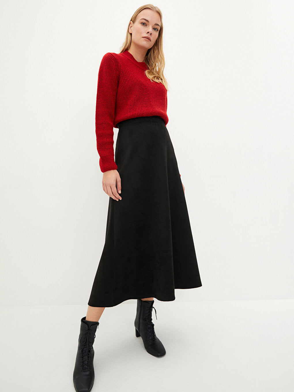 Straight A-Cut Suede Fabric Women's Skirt with Elastic Waist