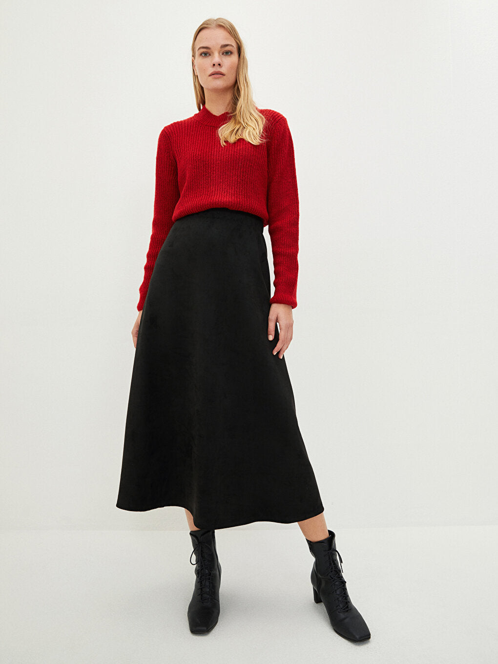 Straight A-Cut Suede Fabric Women's Skirt with Elastic Waist