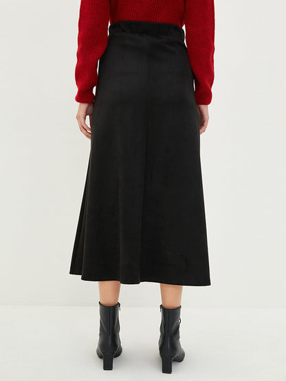 Straight A-Cut Suede Fabric Women's Skirt with Elastic Waist