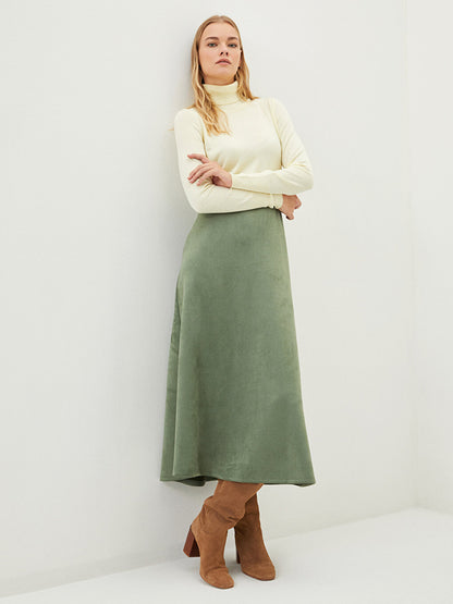 Straight A-Cut Suede Fabric Women's Skirt with Elastic Waist