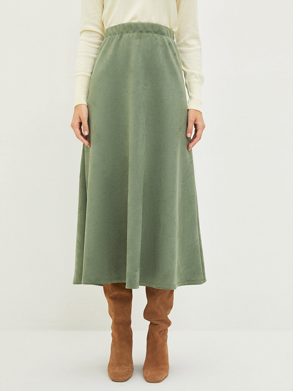 Straight A-Cut Suede Fabric Women's Skirt with Elastic Waist