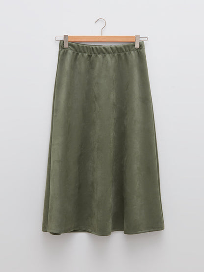 Straight A-Cut Suede Fabric Women's Skirt with Elastic Waist