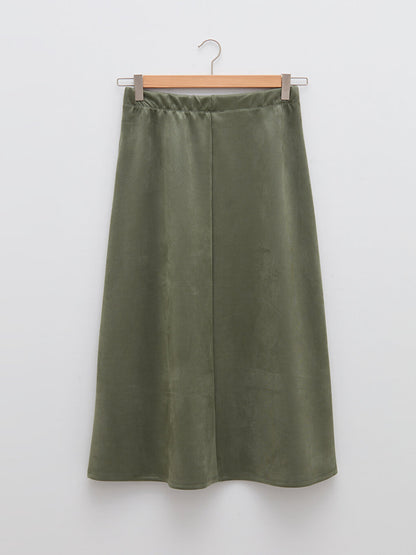 Straight A-Cut Suede Fabric Women's Skirt with Elastic Waist