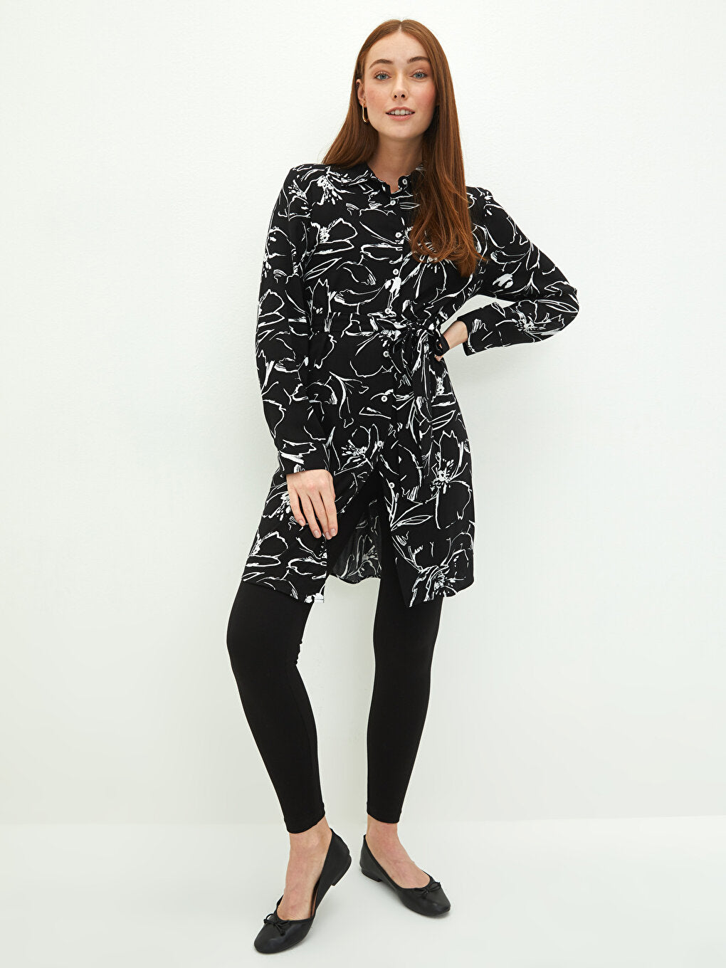 Patterned Long Sleeve Viscose Women's Shirt Tunic