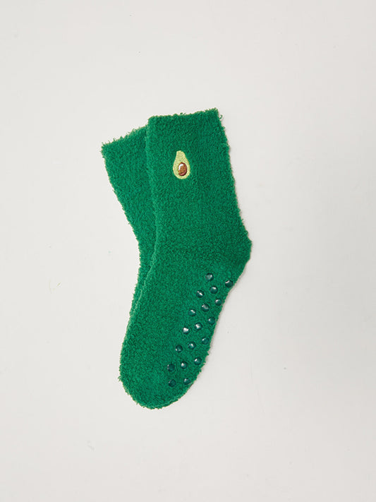 Avocado Embroidered Non-Slip Sole Women's Home Socks