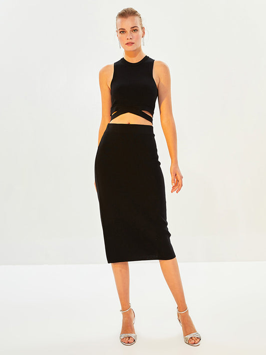 Women's High Waist Plain Knitwear Pencil Skirt