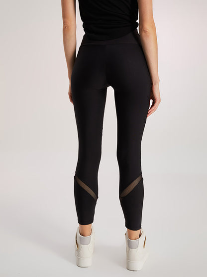 Women's Sports Leggings with Elastic Waist and Transparent Detail