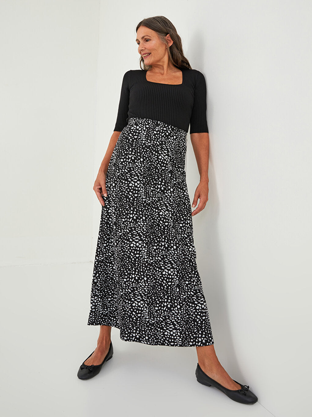 Patterned A-Line Ponte Fabric Women's Skirt with Elastic Waist