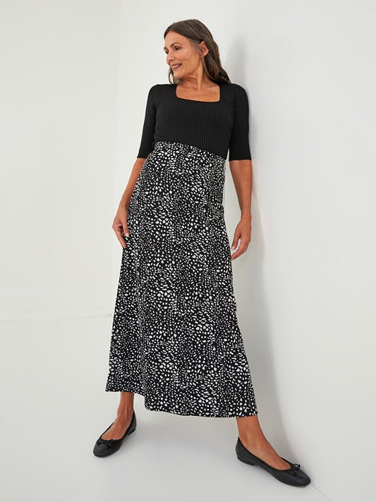 Patterned A-Line Ponte Fabric Women's Skirt with Elastic Waist