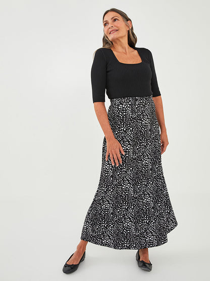 Patterned A-Line Ponte Fabric Women's Skirt with Elastic Waist