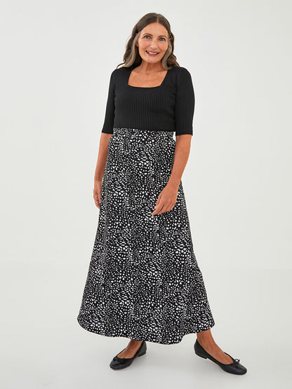 Patterned A-Line Ponte Fabric Women's Skirt with Elastic Waist