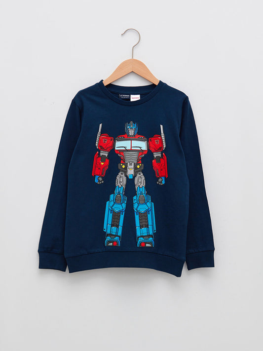 Crew Neck Transformers Printed Long Sleeve Boy's Sweatshirt