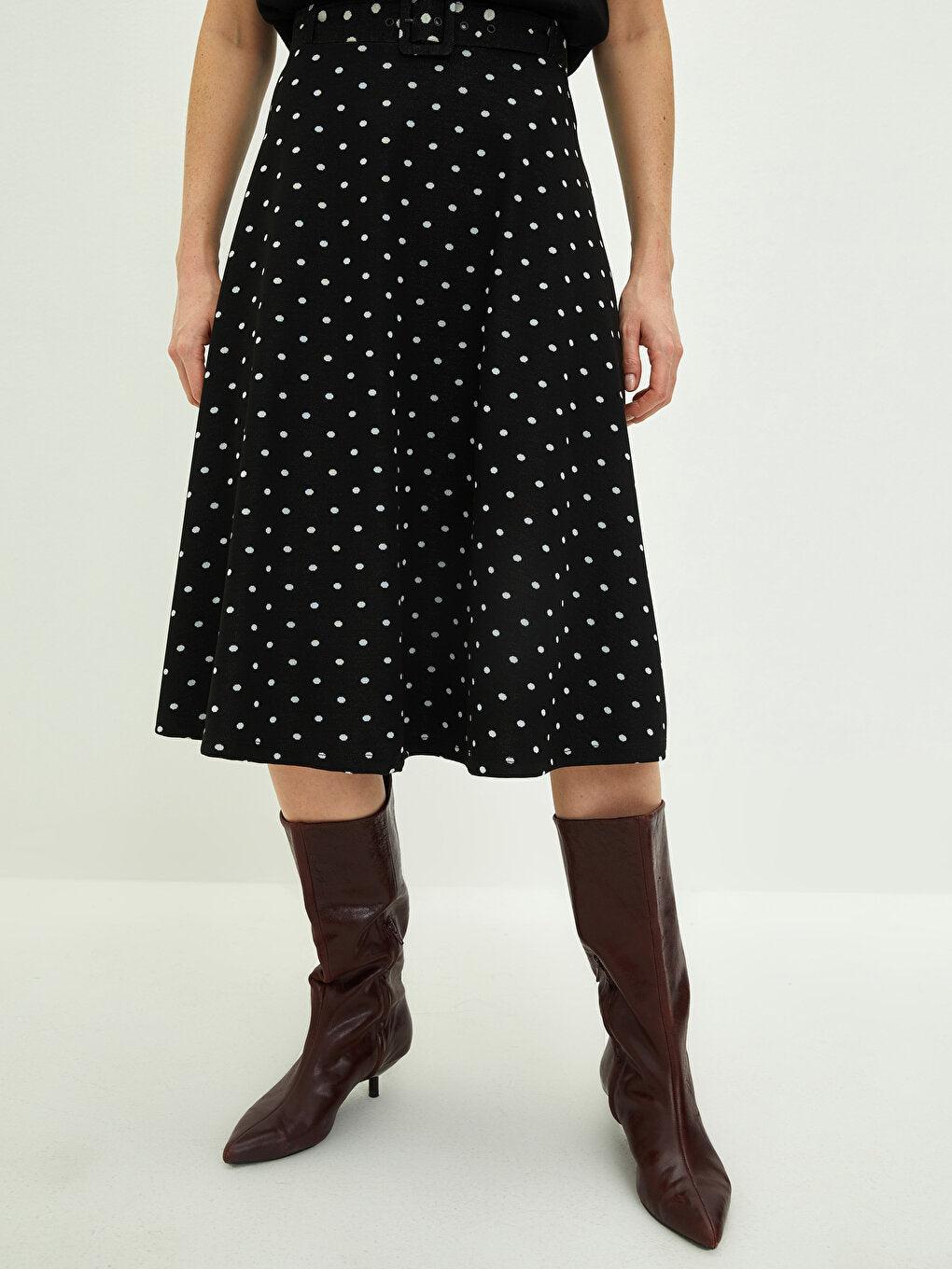 Belted Waist Polka Dot A-Line Women's Skirt