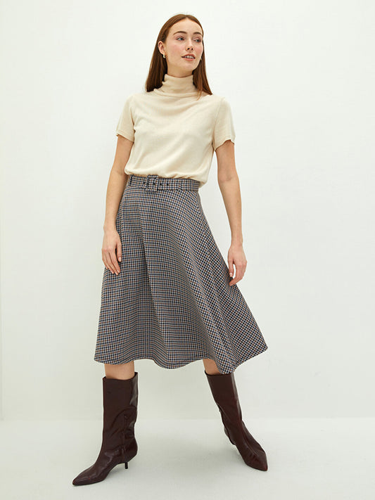 Plaid A-Line Women's Skirt with Waist Belt