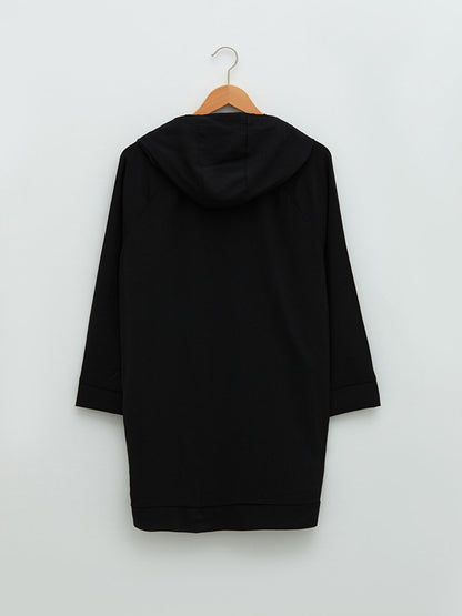 Hooded Collar Plain Zipper Closure Long Sleeve Women's Tunic