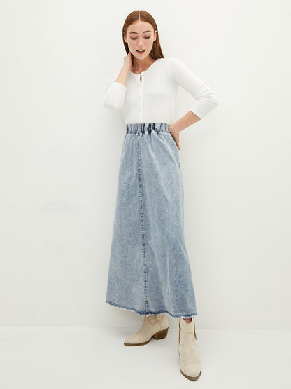 Straight, Comfortable Fit Women's Jean Skirt with Elastic Waist