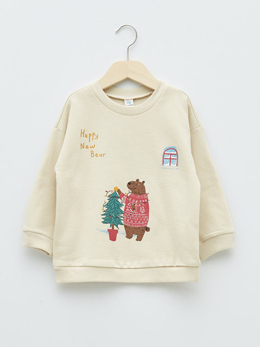 Crew Neck Long Sleeve New Year's Themed Baby Boy Sweatshirt