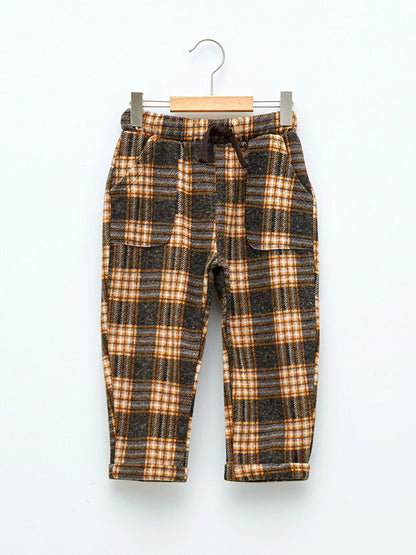 Plaid Patterned Baby Boy Sweatpants with Elastic Waist