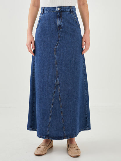 Women's Long Jean Skirt with Pocket Detail