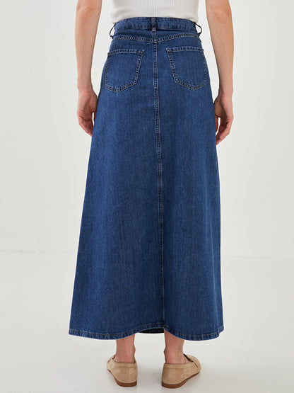 Women's Long Jean Skirt with Pocket Detail