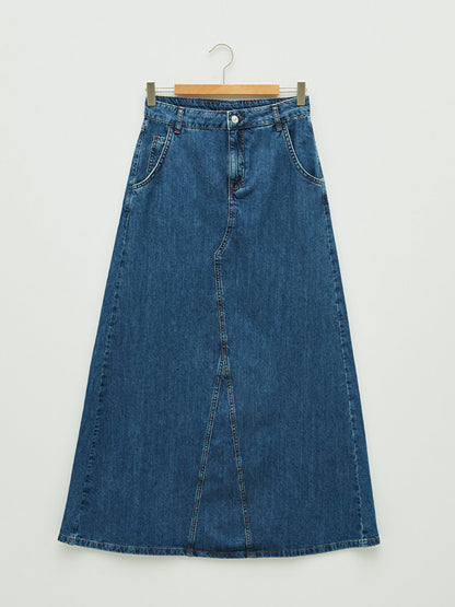 Women's Long Jean Skirt with Pocket Detail