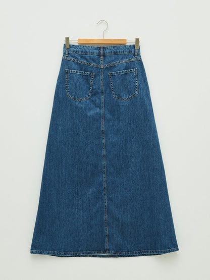 Women's Long Jean Skirt with Pocket Detail