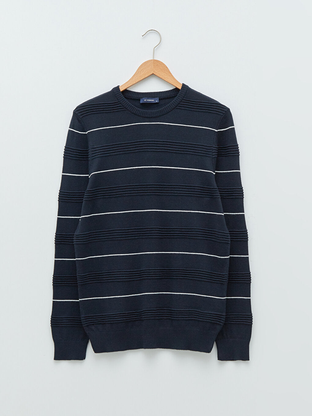 Crew Neck Long Sleeve Striped Men's Knitwear Sweater