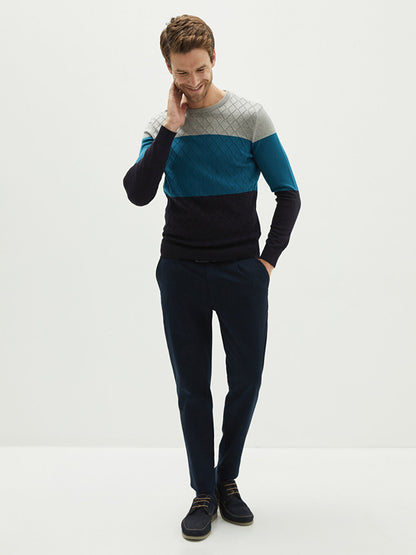 Crew Neck Long Sleeve Color Block Men's Knitwear Sweater